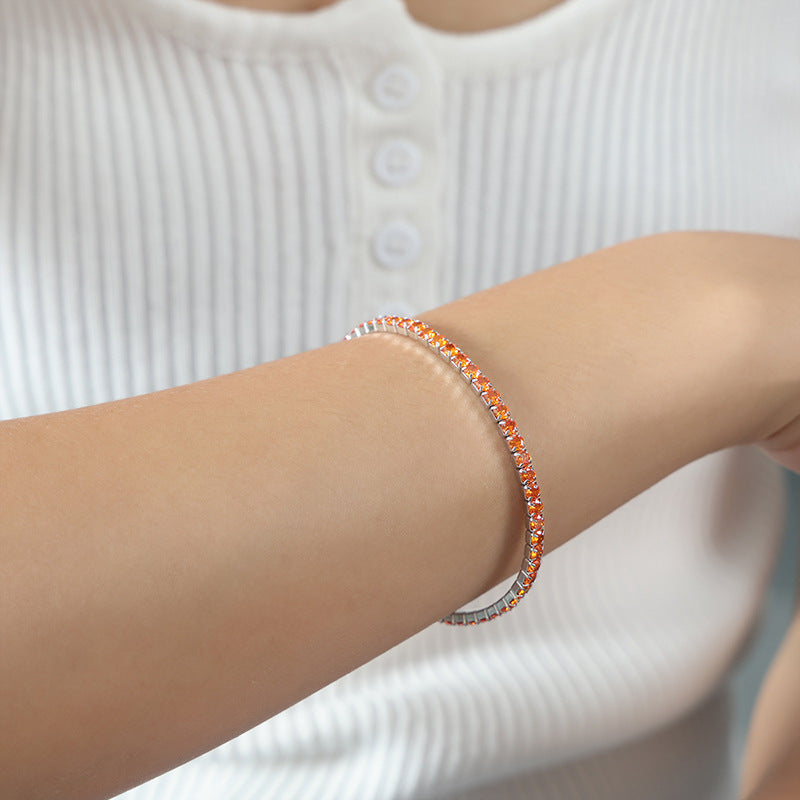 Wholesale Baroque Faceted Colorful Zircon Stretch Titanium Steel Gold Plated Bracelet